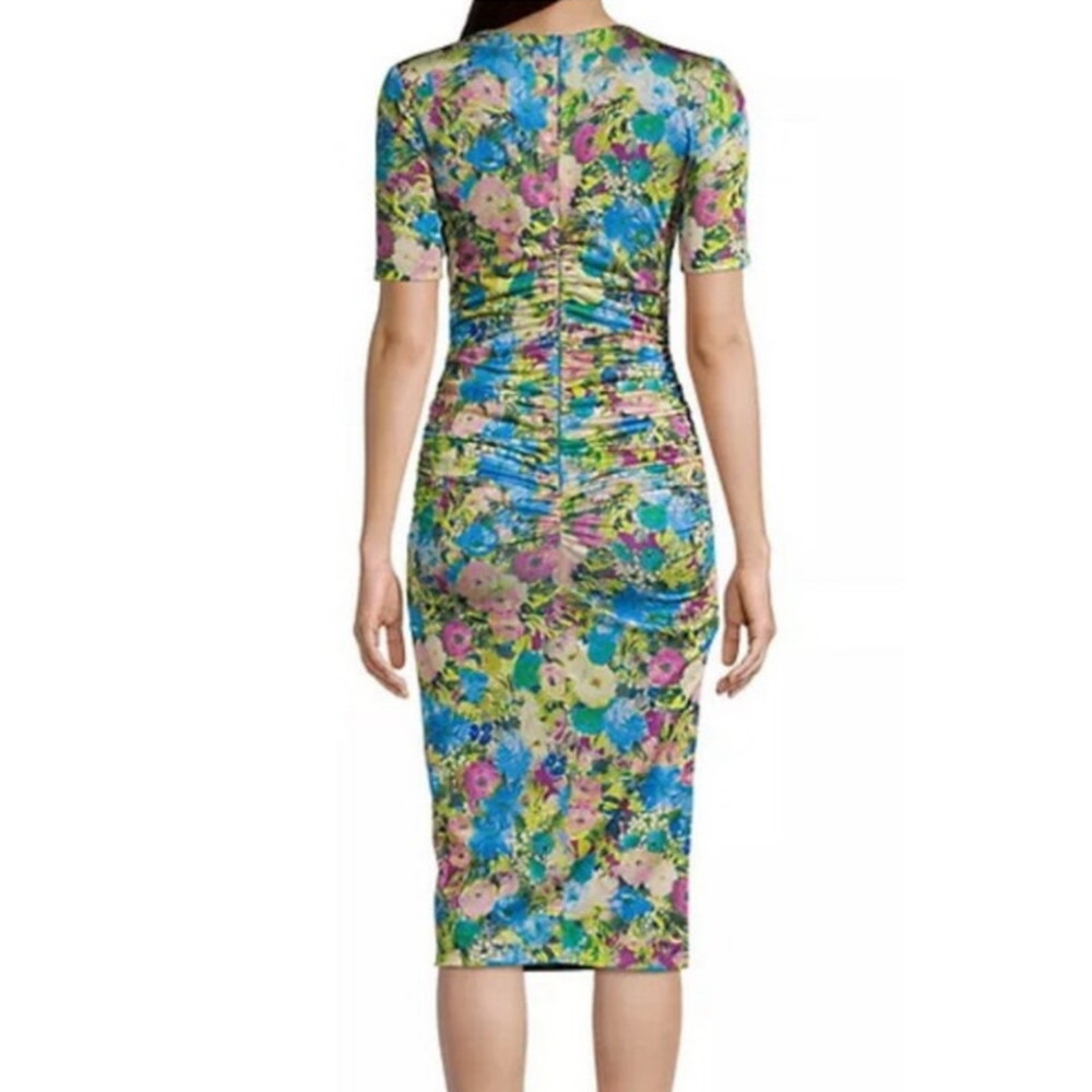 Black Halo dress Delina floral print ruched midi sheath size 0 - Picture 8 of 8